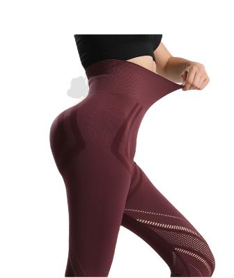 China Antibacterial Seamless Craft Hollow-out Yoga Pants Solid Color Gaiters Sports Fitness Pants for sale