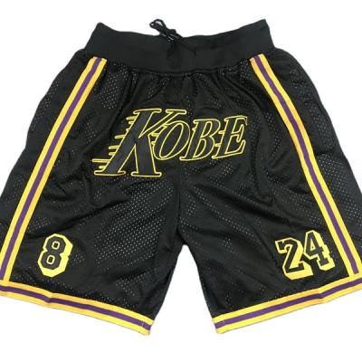 China The antibacterial mesh of no. 8 of no. Laker Black 24 Embroidered Basketball Shorts Mens Summer Polyester Sports Quick Dry Shorts for sale