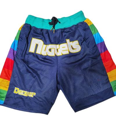 China JUST DON Blue Antibacterial Manganese Mesh Heavily Embroidered Basketball Shorts High Quality Polyester Ball Embroidered Quick Dry Pants for sale