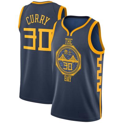 China High Quality Chinese Embroidered Basketball Tank Top No. 30 Stephen Curry Polyester Basketball Antibacterial Blue Quick Dry Tank Top for sale