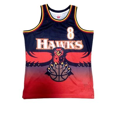 China Breathable Antibacterial Mens 8# Basketball Jersey Polyester With Numbers Jersey Lace Basket Top Black And Bottom Red for sale