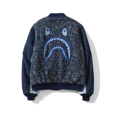 China Antibacterial New Baseball Trend Shark Head Tang Suit Cotton-Padded Denim Washcloth Coat Blue for sale