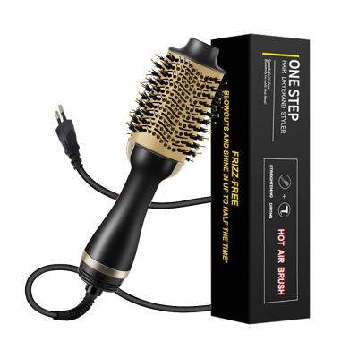 China SPOHUI 1200W Volumizer Multifunctional Wet & Dry Electric Gold 3 in 1 Blow Hot Air Hair Dryer Brush Comb for sale