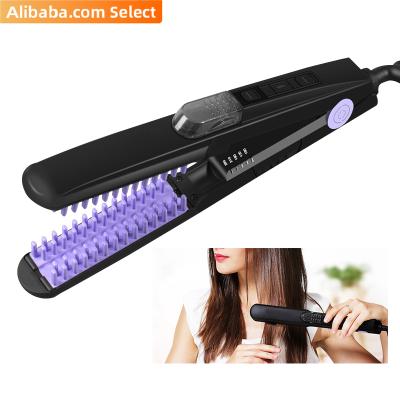 China Home Barber Shop Private Label Salon Brand Hair Comb Hot Brush Electric Steam Hair Straightener Sweep Flat Iron for sale