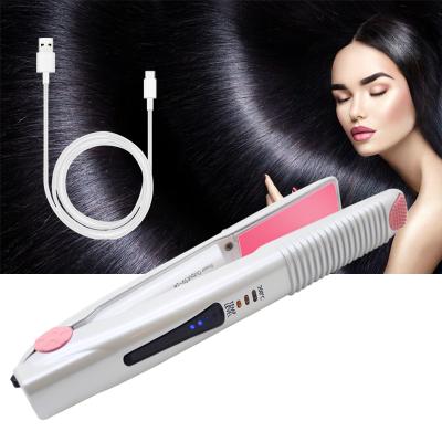 China 2021 Home Salon Mini Barber Shaver USB Rechargeable Hair Straightening Professional Ceramic Cordless Hair Straightener Curling Irons Flat Iron for sale