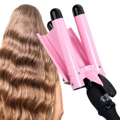 China New Three Barrel Big Wave Ceramic Home Use Ionic Hair Curler LCD Automatic Curling Iron With Triple Barrel Hair Diffuse Hair Curler for sale