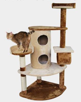 China Sustainable Custom Design Pet Products Sisal Plush Modern Wooden Scratch Cat Tree for sale