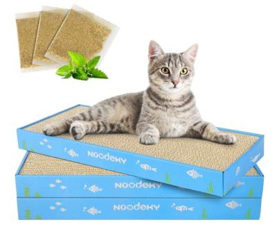 China Viable Wholesale Price Manufacturers Blue Rectangle Shaped Paper Bed Mat Cat Scratcher Board Te koop