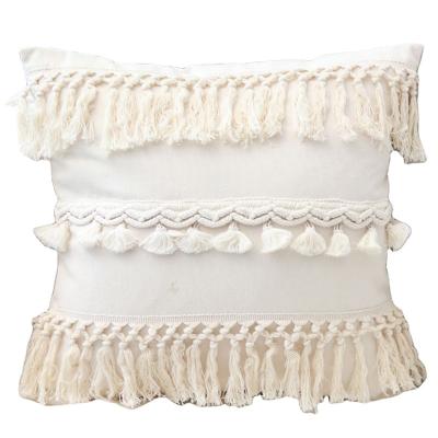 China Sustainable Newlasnton Decorative Pillow Covers White Tassels Moroccan Boho Tile for sale