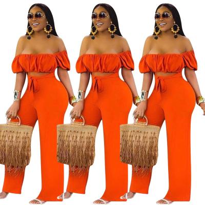 China QUICK DRY Women Belted Sexy Wide Leg One Piece Jumpsuit Off Shoulder Cutout Puff Sleeve Jumpsuit Rompers With Sleeves for sale