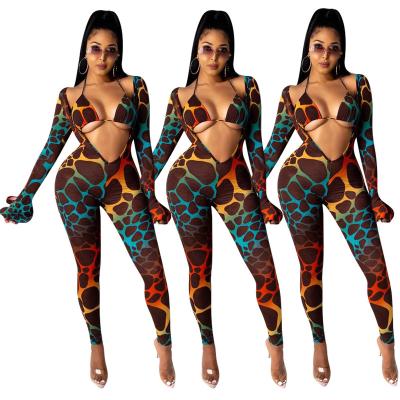 China New 2021 Sale Bodycon Leopard Print Jumpsuit Long Sleeve Women Jumpsuits Embroidery Hot QUICK DRY Floss Jumpsuits Women Overalls for sale