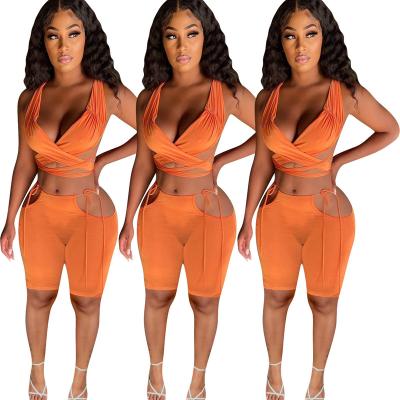 China Hot Selling Sexy QUICK DRY Assortment Set Multicolor Outlined Casual Solid Color Strap 2 Pieces Women Clothing Set Casual Suit for sale