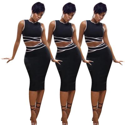 China Fashion Sexy Women's White Striped Navel Set Crop Top Two Piece Set Casual Women's Clothing QUICK DRY for sale