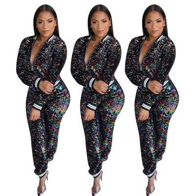 China QUICK DRY Multicolor Sequins Fashion Rhinestone Suit Leisure Sports Casual Two Piece Sweatshirt With Diamond Set Hot for sale