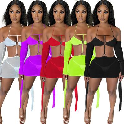 China 2021 new women's fashion sexy women's lace-up dress women's summer clothing anti-static multi-color drawstring high waist halter skirt for sale