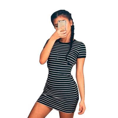 China Anti-Static Half Sleeve Off Shoulder Mini Dress Bodycon Women Summer Striped Sexy Club Pencil Shorts Party Wrap Dresses Matur Mini Skirt for sale