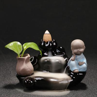 China Chinese Ceramic Incense Lotus Shape Backflow Incense Holder Waterfall Incense Burner For Home Yoga Spa Meditation for sale