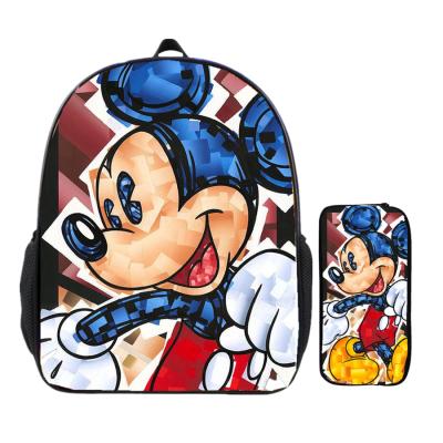 China New design mickey mouse cartoon printing nylon school bag set backpack kids with pencil for sale