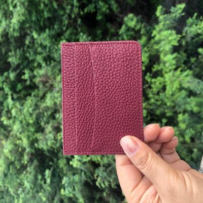 China Wholesale Credit Card Holder Fashion Genuine Leather Pebble Card Holder Wallet Business ID Card Holder Mini Wallet for sale