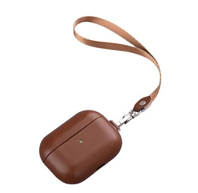 China Lightweight Smooth Leather Cases For Airpods Pro Leather Cover For Airpods For Airpods 3 With Strap And D Button for sale