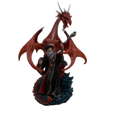 China 2021 Hotselling Artificial Polyresin Red Dragon Wizard Figurine Decorative for sale