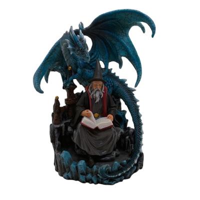 China 2021 Hotselling Artificial Polyresin Blue Dragon Wizard Figurine Decorative for sale