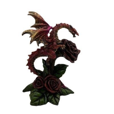 China 2021 Hotselling artificial polyresin red dragon rose decorative figurine for sale