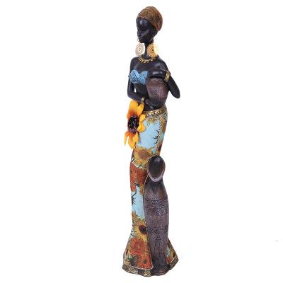 China Artificial OEM Custom Design African Lady Trial Figurine Resin Ornaments Resin Poly Craft for sale