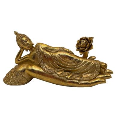 China 2021 Modern Design Artificial Polyresin Buddha Hand Lotus Fashionable Gold Lying Decorative for sale