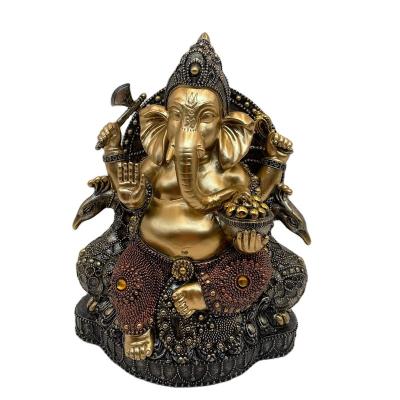 China Artificial High Poly Ganesh Statue Ganesh Peacock Chair Resin Supply Items for sale