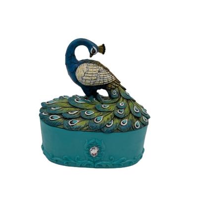 China Artificial made in China blue polyresin peacock trinket box figurine for sale