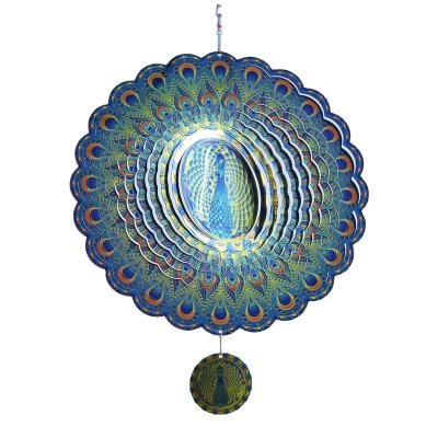 China Garden Decoration Gift Factory Sales Direct Rotating 3D Wind Rings Yard Garden Metal Dazzling Peacock Hanging Ornaments for sale