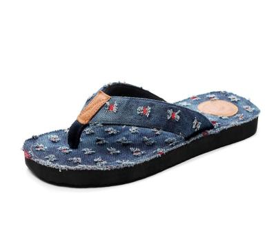 China Wholesale Custom Anti-slippery Logo Denim Summer Men's Flat Flip Flops for sale