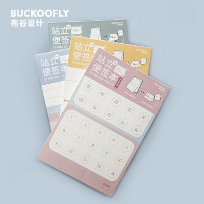 China Buckoofly Logo Self Adhesive Custom Students Learn Creative Stationery Cute Standing Sticky Notes Memo Pad for sale