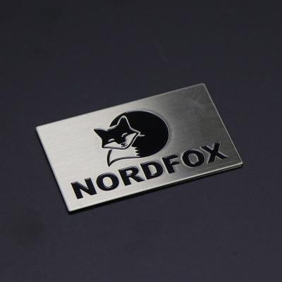 China Europe Brushed Metal Outdoor Nameplate Engraved Black Stainless Steel Logo Plate Steel Logo Plate Custom Made for sale