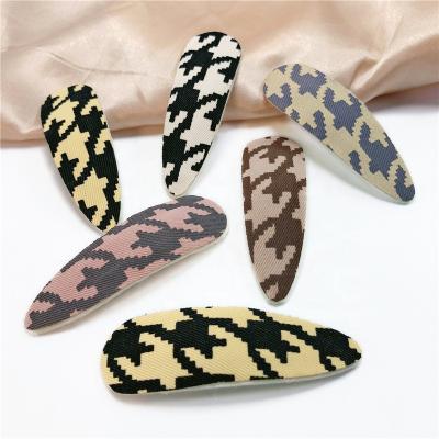 China Autumn Winter Spring Geometric Check Plaid Tweed Fabric Bobby Hairpin Hair Accessories Mapping Fashion Women Fashion for sale