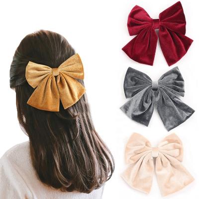 China Korean Fashion Ponytail Hair Clip Autumn Winter Big Large Bow Velvet Fabric Barrettes Hangs Hair Clip For Women Hair Accessories for sale