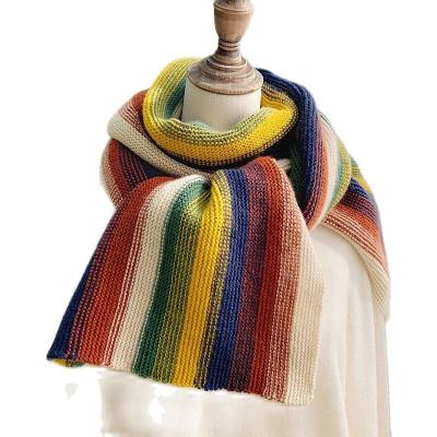 China Striped Rainbow Colors Scarf For Female Autumn Headscarf Wraps Pashmina Neckerchief Shawls And Women Cotton Scarves for sale