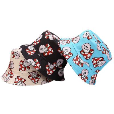 China European and American Style 2022 new cute cartoon mushroom double-sided fisherman hat student couple foldable sun hat spring and summer basin hat for sale