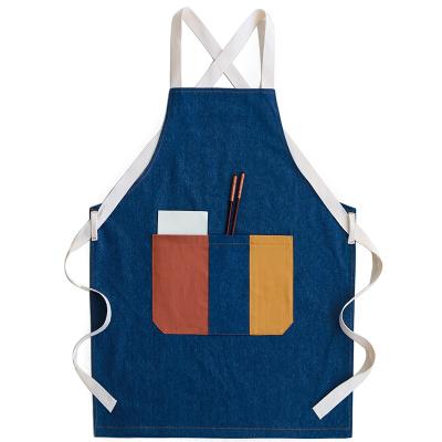 China Eco-Friendly/Durable/Washable Cafe Denim Apron With Cross Strap Denim Apron Chef Kitchen Apron for sale