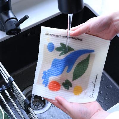 China Sustainable Wholesale Reusable Eco - Friendly Custom Printed Swedish Cellulose Kitchen Dish Towel for sale