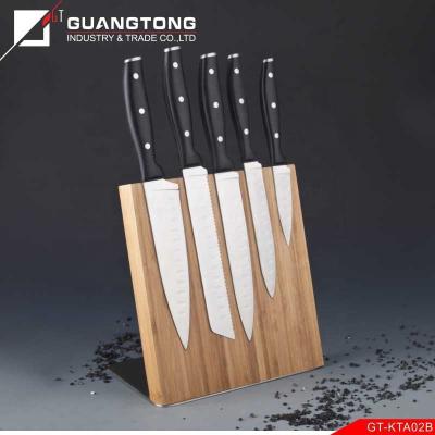 China Disposable 5 Pcs Kitchen Knife Set With Wooden Magnet Bamboo Block for sale