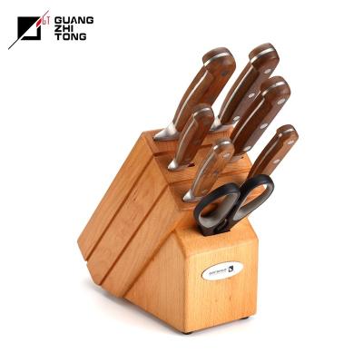 China 8 Pcs Stainless Steel Acacia Handle Disposable Forged Wood Kitchen Knife Set With Beech Wood Knife Block for sale