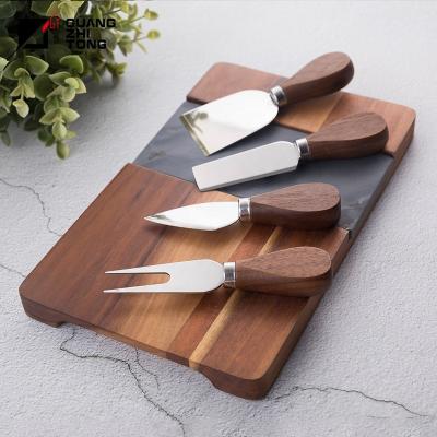 China Sustainable Best Sellers 4 Pcs Black Walnut Wooden Handle Cheese Knife Set for sale