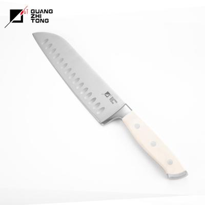 China 7 inch disposable white color double back plastic santoku knife handle japanese knife for sale