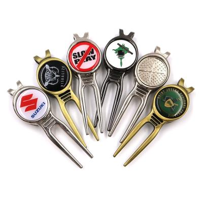 China Promotional High Quality Custom Magnetic Empty Metal Ball Ball Marker Golf Gifts Logo Golf Digging Zinc Alloy Tool for sale