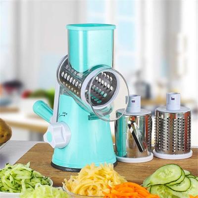 China Viable Multifunctional Table Top Drum Cutter Round Mandoline Slicer Cabbage Kitchen Knife Stainless Steel Manual Rotary Grater for sale