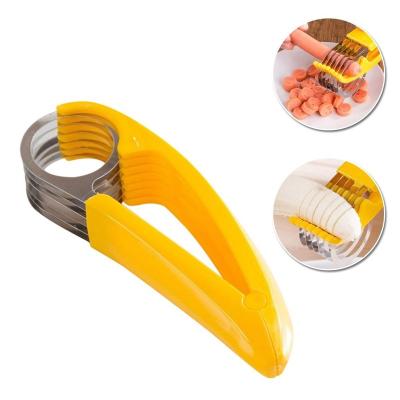 China Sustainable Custom Logo Large Handle Food Grade Ergonomic Stainless Steel Cutter Vegetable Safe Banana Slicer for sale