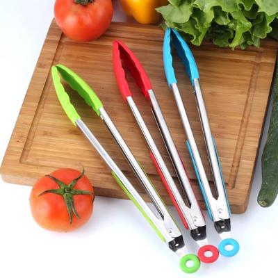 China Viable Silicone Food Tongs Non-slip Silicone Clip Clamp BBQ Grill Stainless Steel Kitchen Tongs Salad Tools Grill Kitchen Accessories for sale