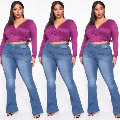 China 2021 Summer Plus Size Long Women's Denim Pencil Pants Flare Ladies Hot Oversized Casual Jeans Street Viable for sale